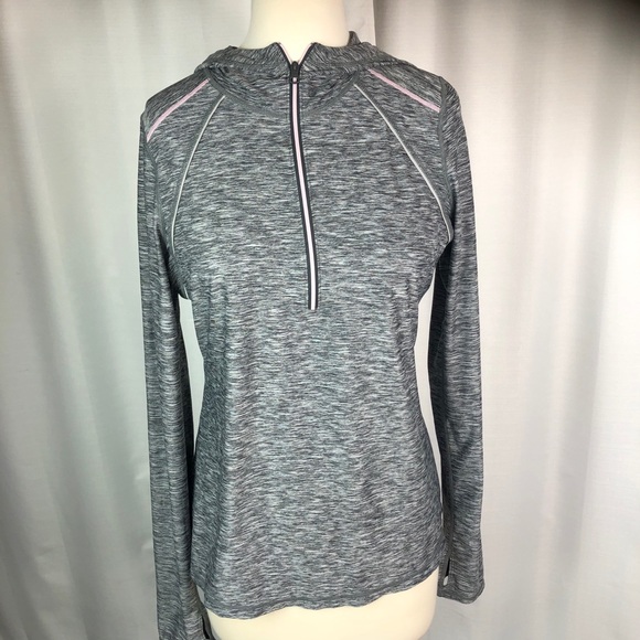Zella Heather Black 1/4 Zip Hooded Workout Tee L - Picture 4 of 9